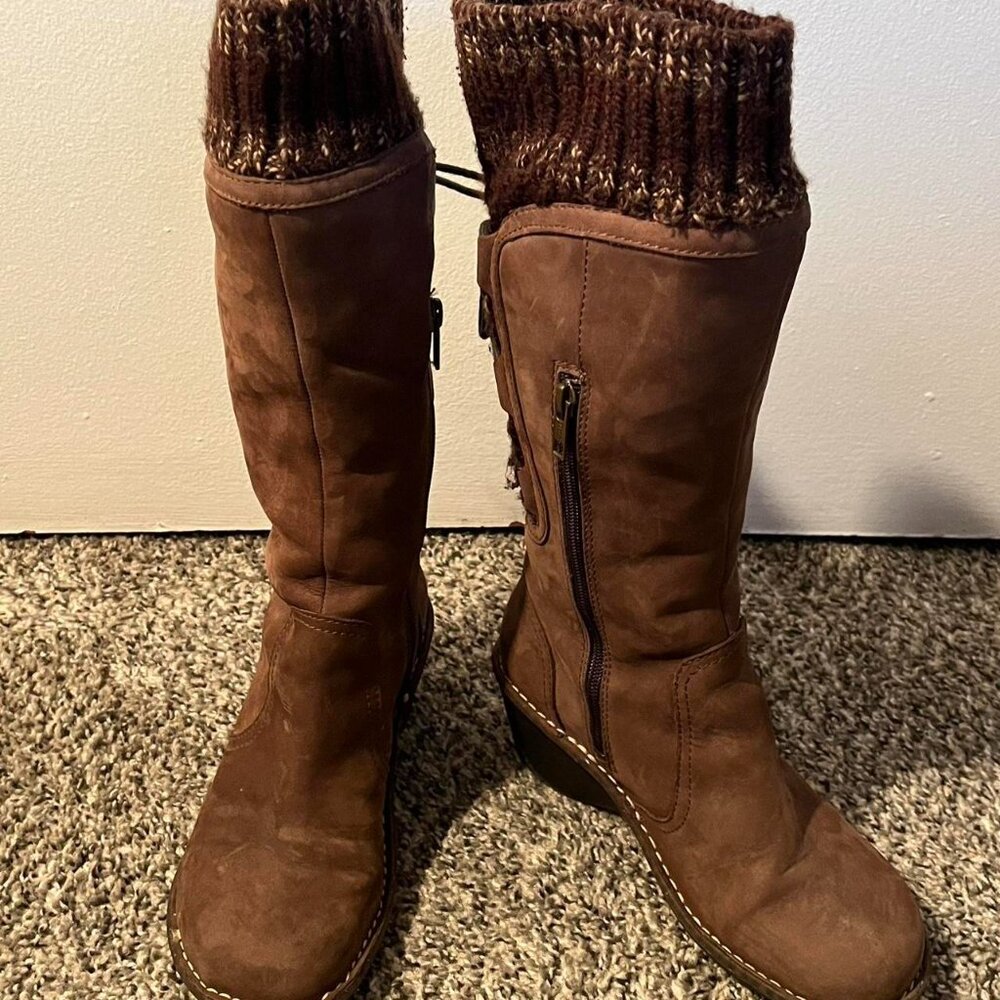 Ugg Australia Skylair Size 7 Suede Leather Knitted Cuff Cottagecore Winter - Picture 2 of 8